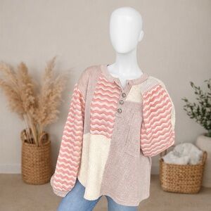 POL Pink and Cream Patchwork Sweater